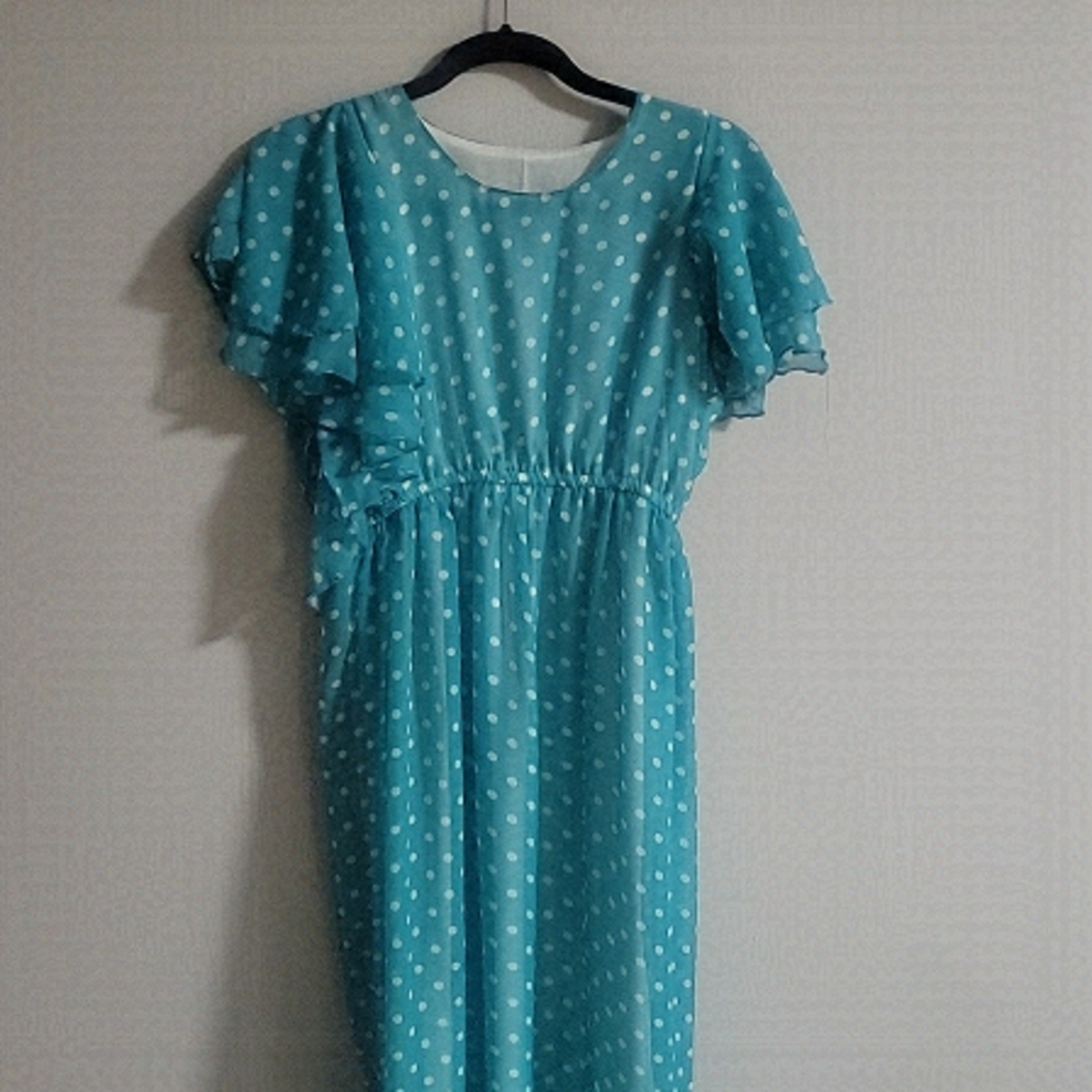 Polka Dot Maxi Dress in Teal Blue